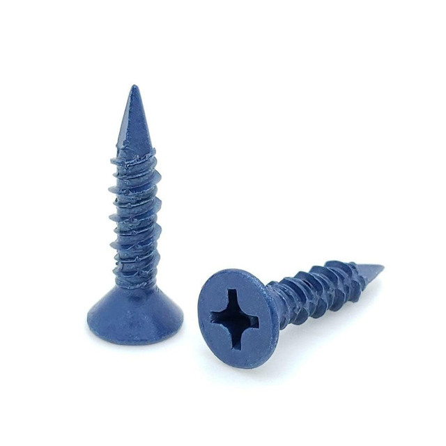 Betonschraube, Phillips-Flachkopf, kohlenstoffarmer Stahl, blaues Polymer