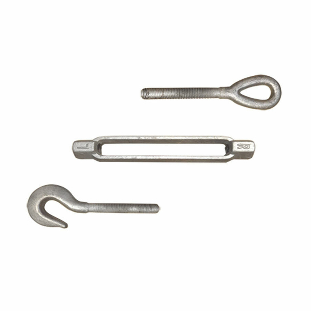 Marinetaugliches, hochbelastbares, feuerverzinktes CO-Haken-Ösen-Spannschloss mit offenem Körper, gesenkgeschmiedet nach DIN 1480