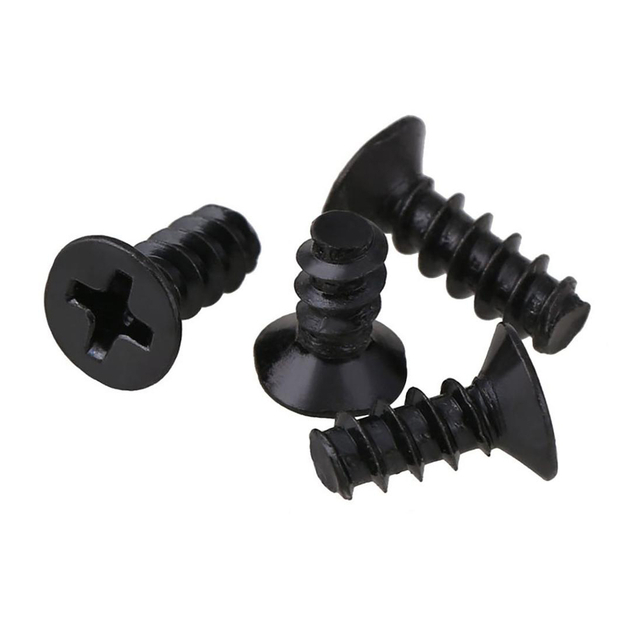 Schwarze selbstschneidende Kreuzschlitzschrauben mit flachem Kopf und flachem Schwanzende