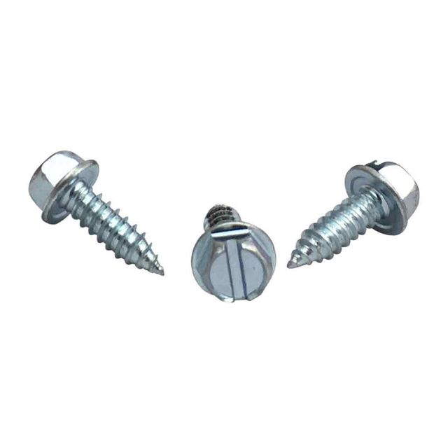 Selbstschneidende Blechschrauben mit Schlitzantrieb und Sechskantscheibenkopf aus verzinktem Stahl